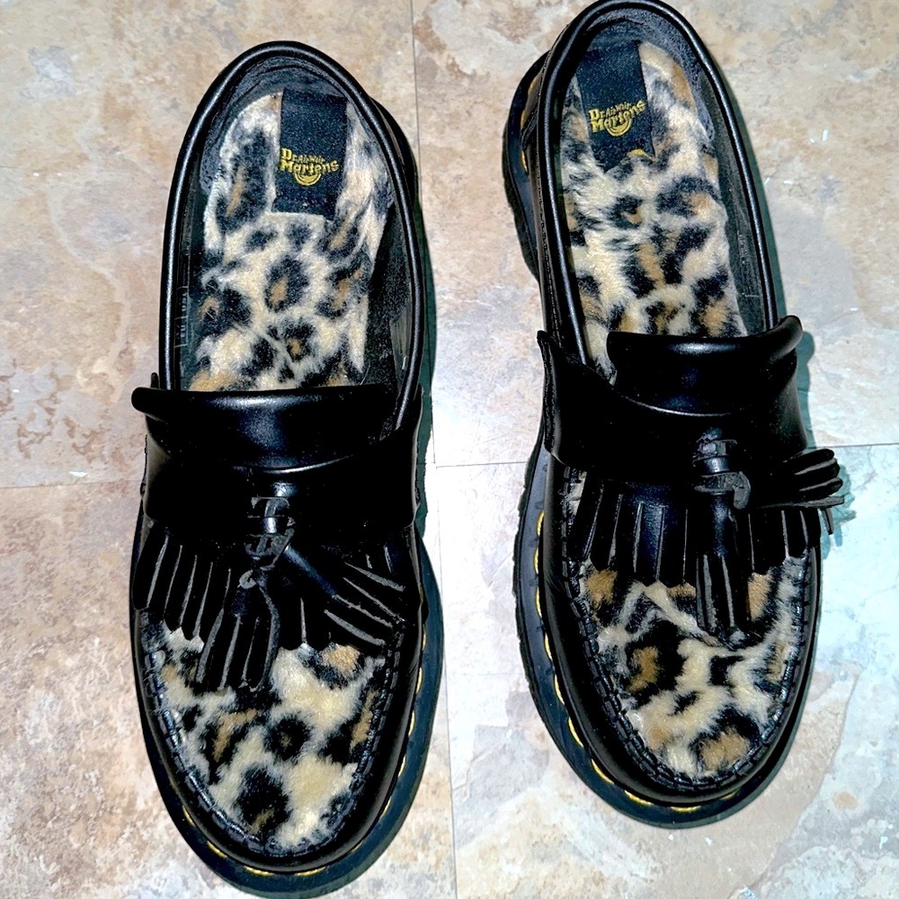 Dr Martens- ADRIAN LEOPARD FAUX FUR TASSEL LOAFERS